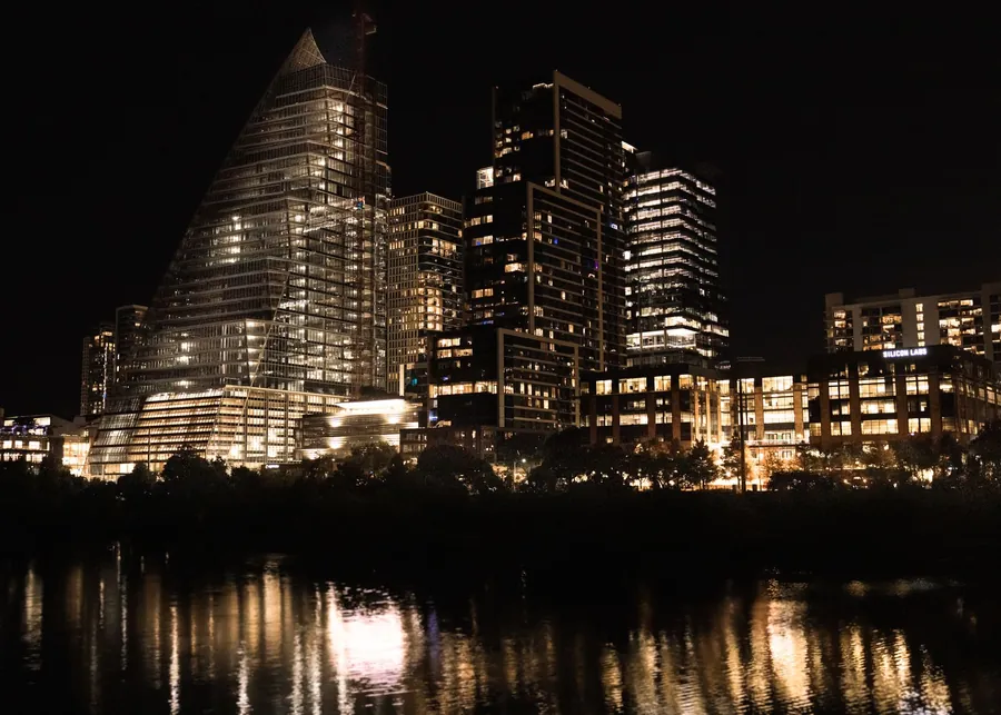 Austin skyline at night over the river